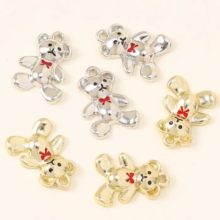 Breloques ours en cristal couleur or argent