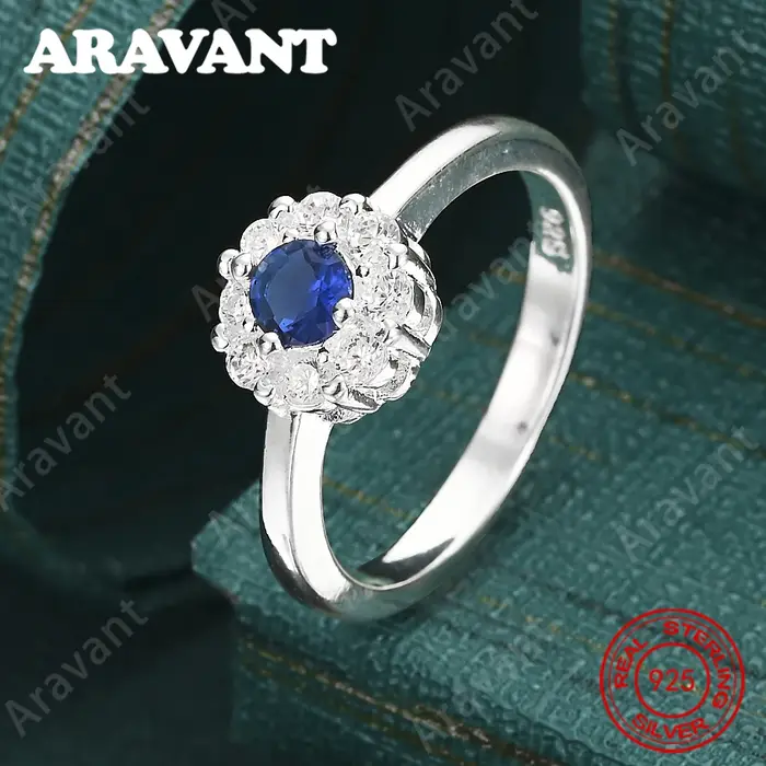 Bague en argent sterling 925 avec zircon bleu rond 7-10 - Cadeau unique pour femme, polyvalent pour 