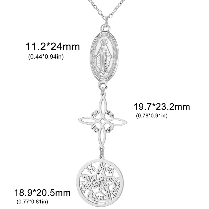 Collier Triple Protection, nœud de sorcière de saint benoît, pentagramme tétragrammaton, bijoux Doub
