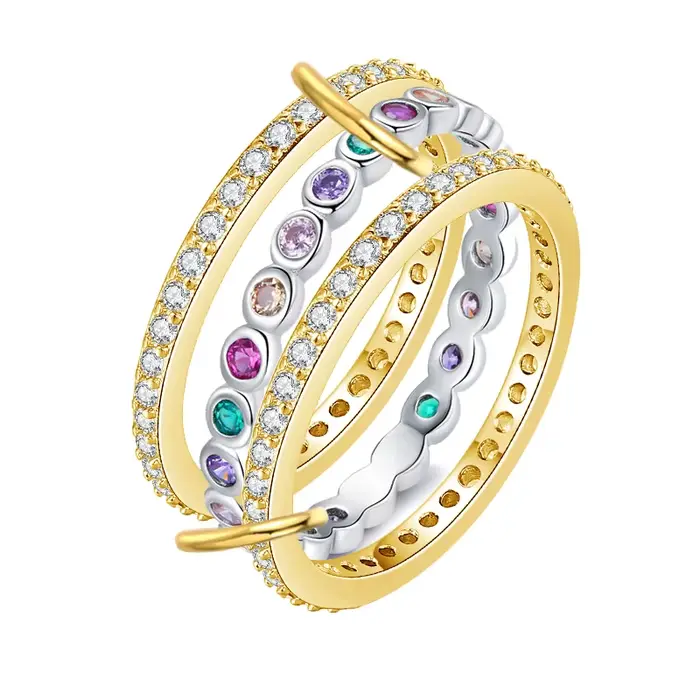 Bagues empilables en trois pièces avec Zircon coloré, Design personnalisé, anneau imbriqué, Style In