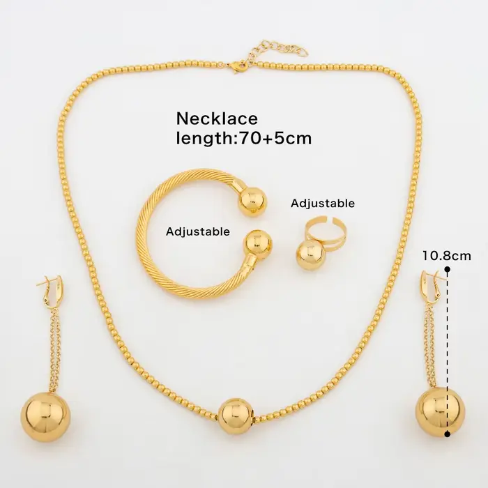 Ensemble de bijoux plaqués or 18 carats mode africaine grandes perles collier boucles d'oreilles bague bracelet pour femmes occasions spéciales