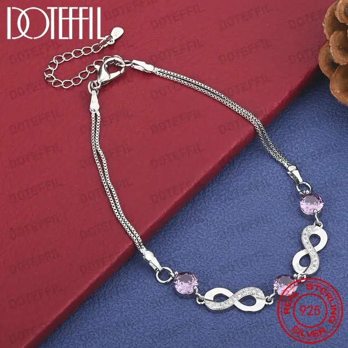 Bracelet en argent sterling 925 avec symbole de l'infini et zircon violet pour femmes, accessoires d