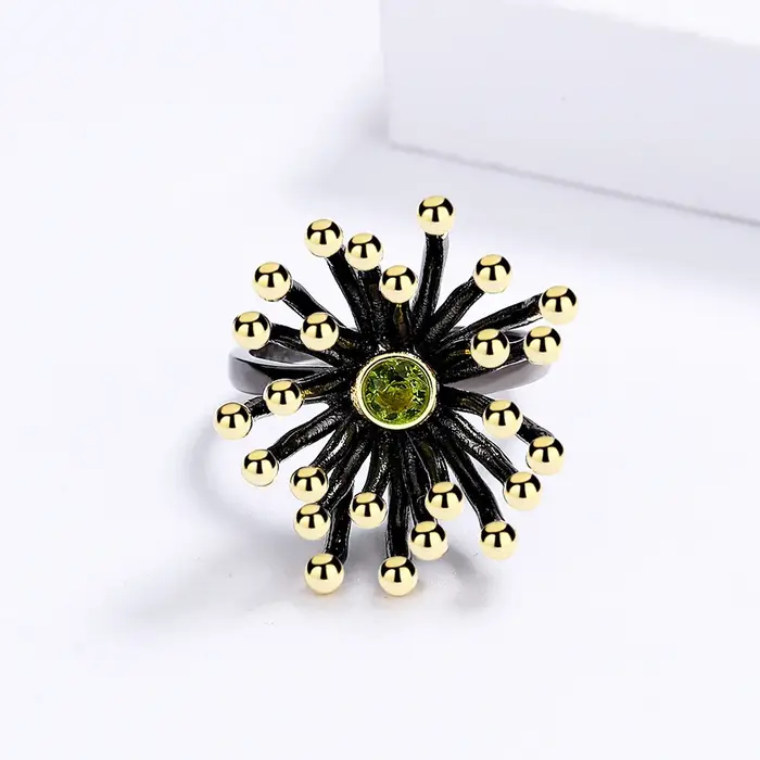 Bague Créative Retro Géométrique en Forme de Cœur et de Fleur Tridimensionnelle Plaquée Or Noir pour Femmes Occasions Spéciales Engagement