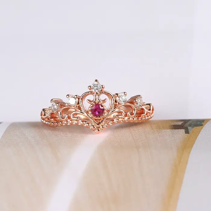 Bagues délicates en forme de couronne de princesse pour adolescentes et femmes, bijoux de luxe en cristal Moissanite, bague de conte de fées Vintage, bijoux de noël KBR212