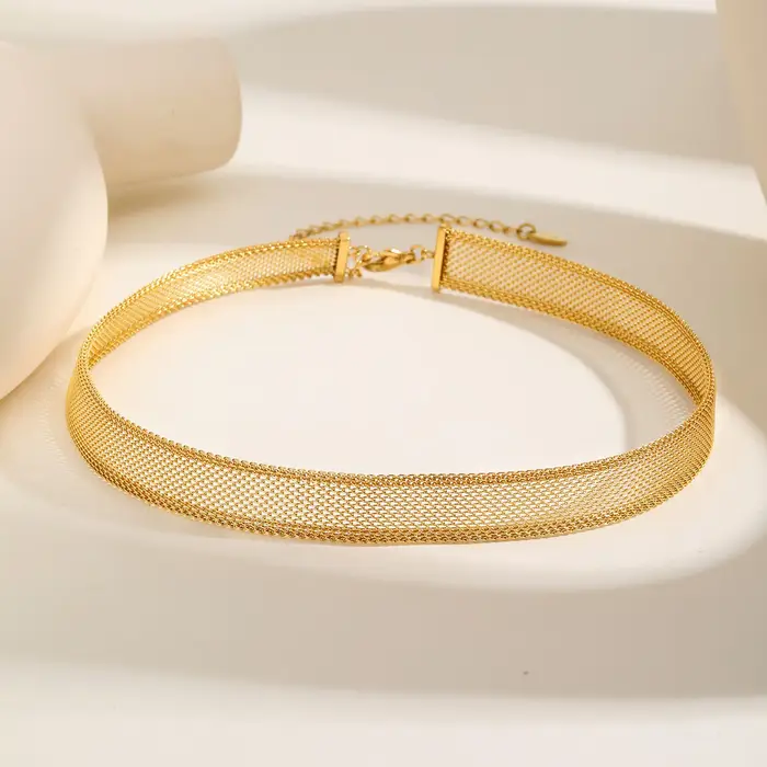 Collier ras du cou en maille creuse plaqué or pour femmes, colliers imperméables en acier inoxydable