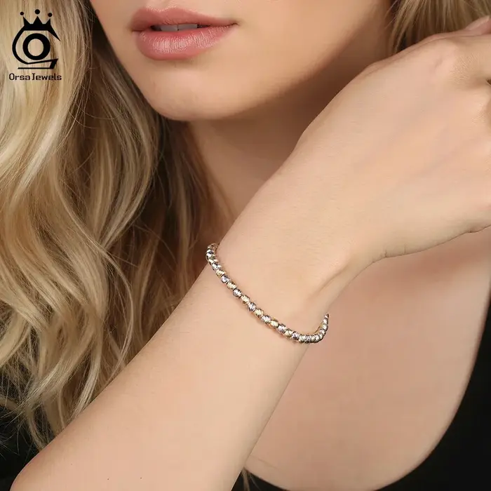ORSA JEWELS véritable S925 argent 4MM chaîne de perles Bracelet pour femmes
