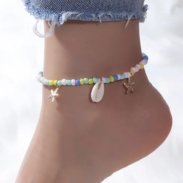 Bracelet de cheville en coquillage et étoile de mer pour femme