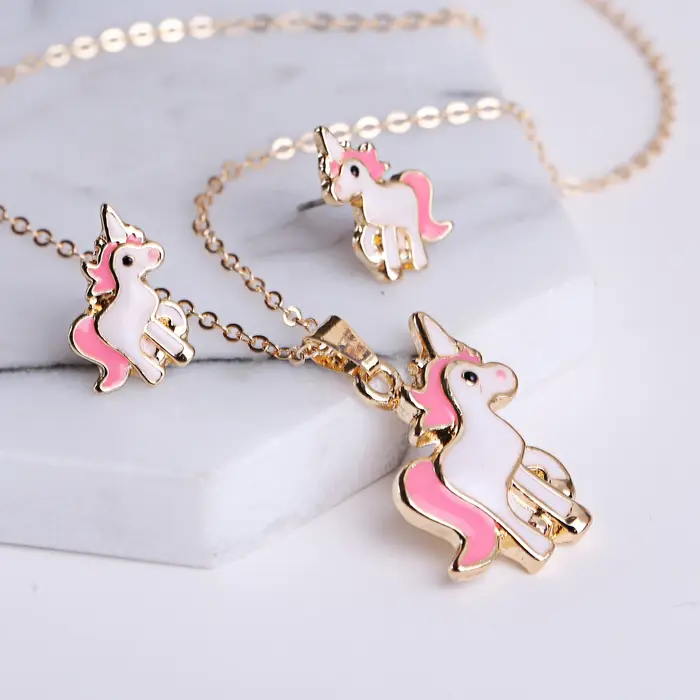 Ensemble de bijoux cheval animal de dessin animé en émail pour femmes et filles collier boucles d oreilles occasion spéciale