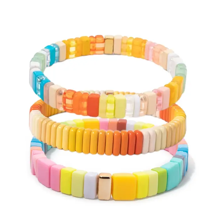 Ensembles de bracelets de perles de couleur jaune-orange pour femmes