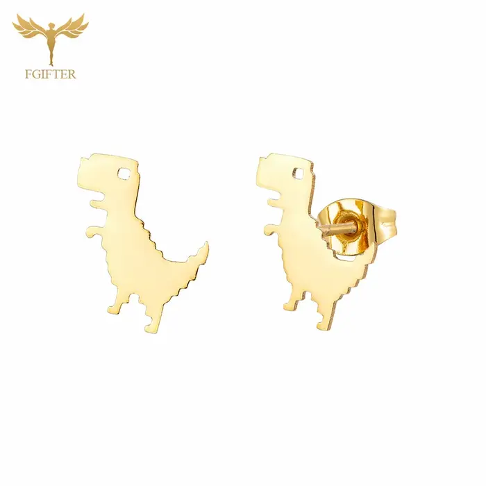 Boucles d'oreilles dinosaures dorées en acier inoxydable pour femmes et enfants bijoux mignons accessoires Kawaii Brinco occasions spéciales fantaisie style décontracté sportif