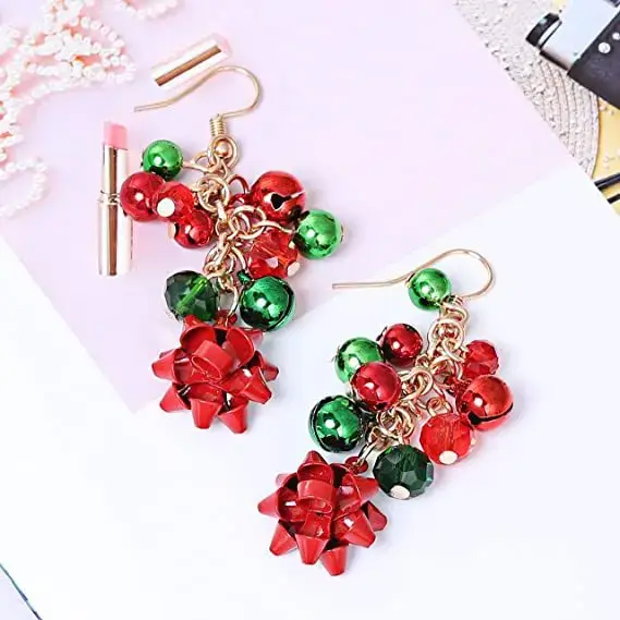 Collier de noël X-Mas Jingle Bell, pendentif avec nœud, boucles d'oreilles, Bracelet, cadeaux pour f
