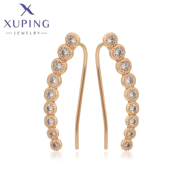 Boucles d'oreilles Huggies Xuping Jewelry, simples et tendance, avec pierre ronde couleur or, pour f