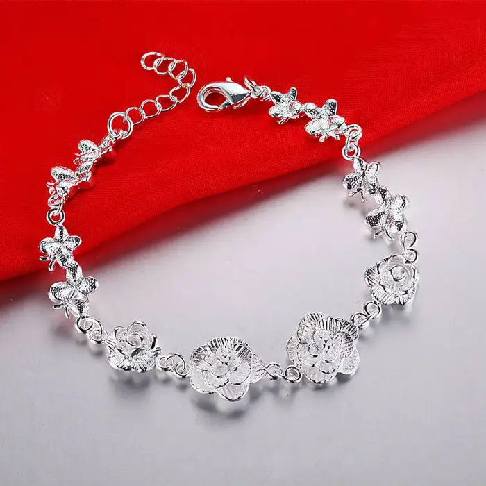 Bracelets en argent Sterling 925, fleur de Rose, pour femmes et hommes, bijoux de mariage, breloque 