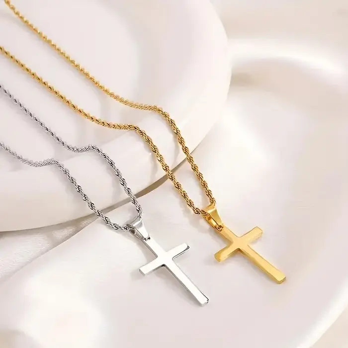 Nouveau collier pendentif croix en acier inoxydable pour hommes femmes minimaliste couleur or bijoux mâle femme colliers ras de cou cadeaux 2025