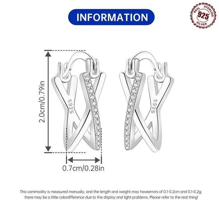 Boucles d'oreilles simples entrelacées en argent sterling 925