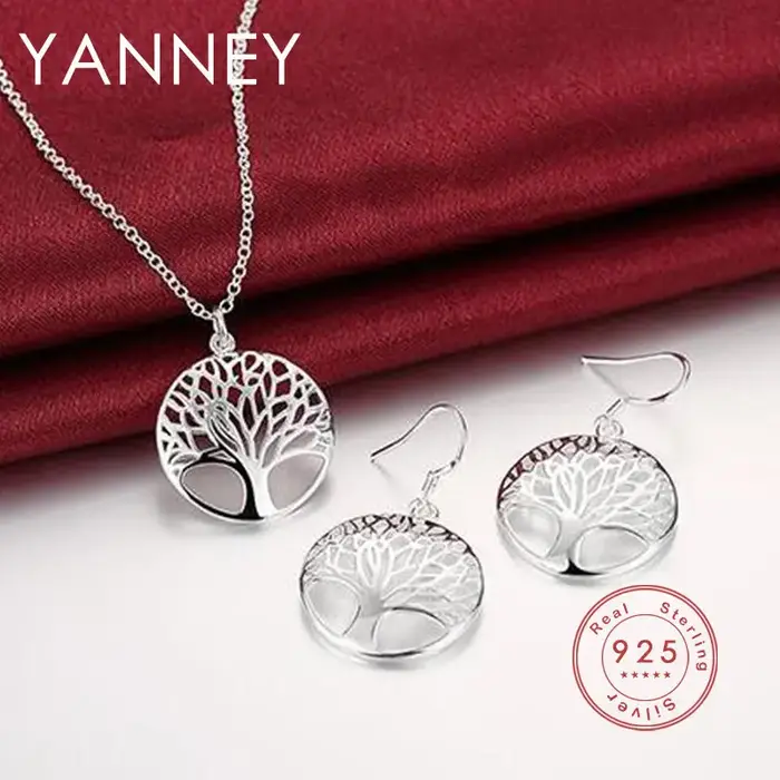 Ensemble de collier et boucles d'oreilles rondes en argent Sterling 925 pour femmes, ensemble de bij