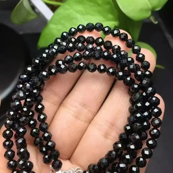Bracelet fait main en argent 925 avec perles de tourmaline noire naturelle facettée
