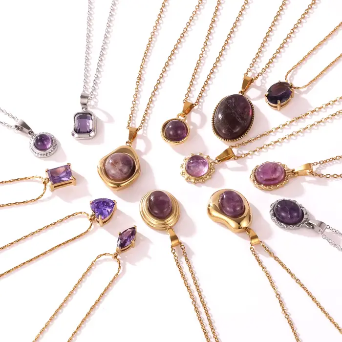 Collier avec pendentif en pierre naturelle en acier inoxydable pour femmes, accessoires de bijoux Vintage imperméables, cadeau