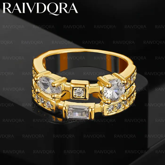 Bague double en zircon plaqué or 18 carats pour femmes, bijoux de créateur, accessoires de mode, cha