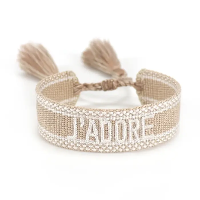 Bracelet personnalisable en tissu brodé avec pompon réglable pour l'amitié et les fêtes, bijoux et a