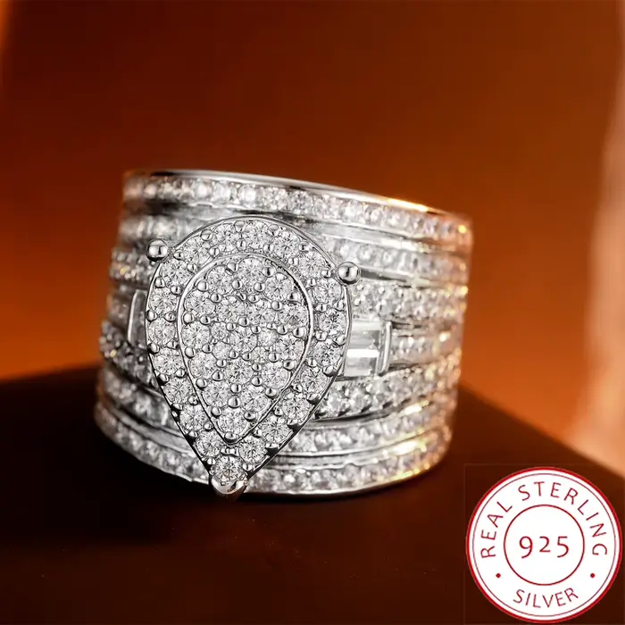 Nouvelle bague de luxe entièrement sertie de diamants 2026 - Bijou de fête exquis en forme de goutte