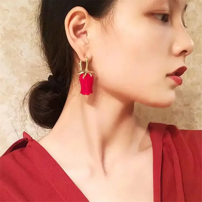 Mimiyagu tendance grande boucle d'oreille fleur de Rose rouge pour les femmes