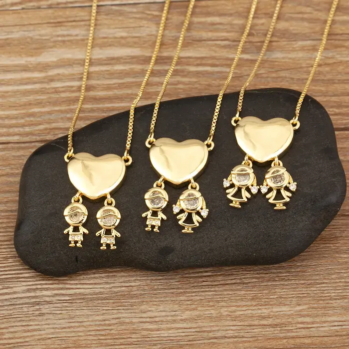 Mode cristal Zircon fille garçon coeur pendentif à breloque collier pour femmes femme fils/fille chaîne lien bijoux cadeaux d'anniversaire