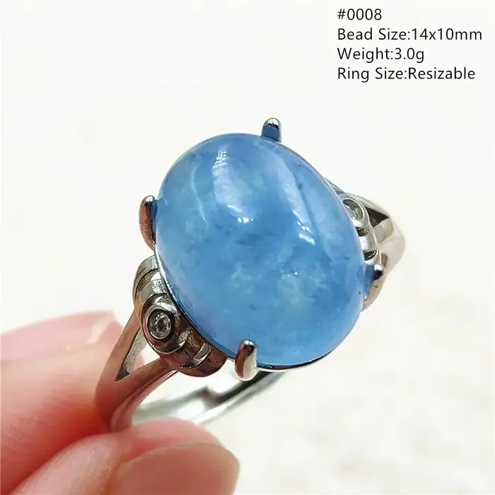 Bague brésilienne réglable avec perles d'aigue-marine bleue naturelle pour femme, bijoux ovales en a