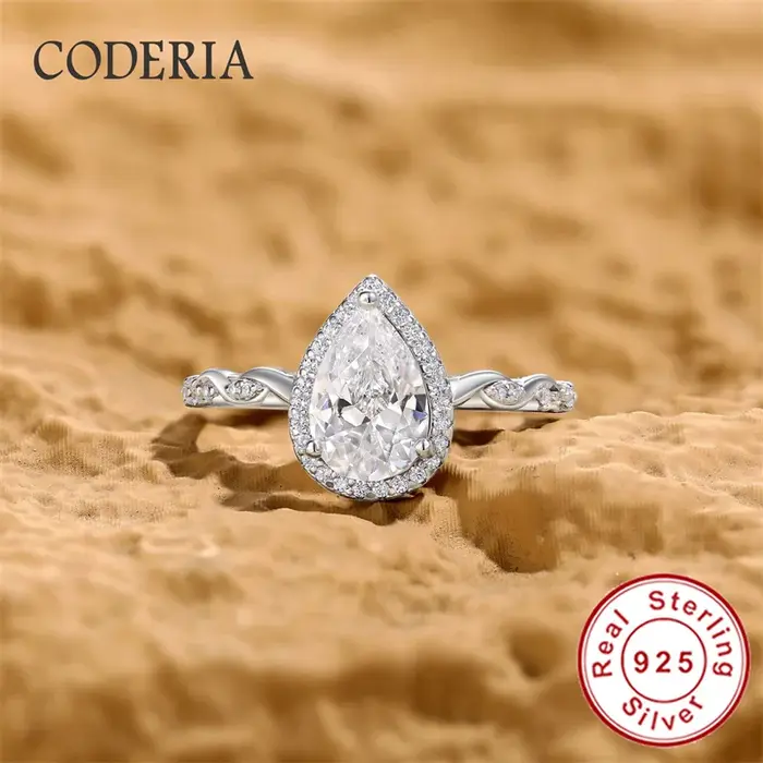 Bague de fiançailles en argent sterling 925 véritable pour femme