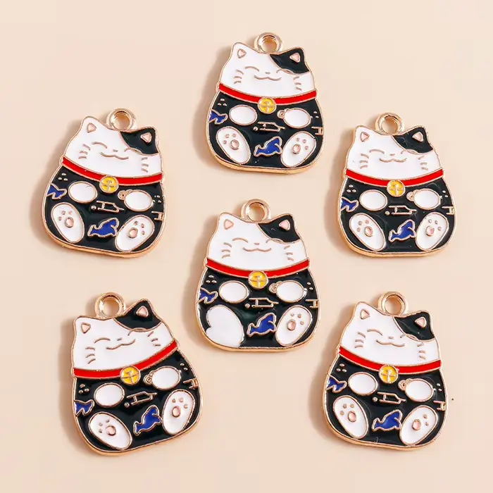 Breloques de chat porte-bonheur chinois pour bijoux, breloques d'animaux mignons faits à la main, co