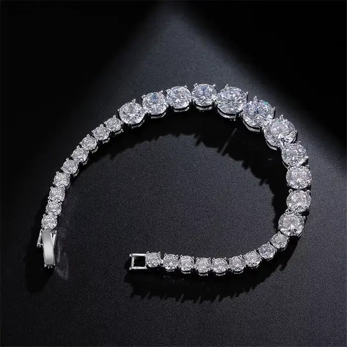 Bracelet de tennis rempli d'or blanc fait à la main pour les femmes, bracelets de diamant pour les patients, bracelet de fiançailles, cadeau de bijoux de mariage