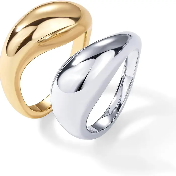 Ensemble de bagues goutte d'eau punk étanches pour amoureux, bagues torsadées épaisses polies en for