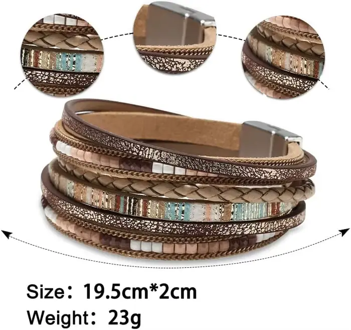 Bracelet en cuir multicouches bohème léopard avec perles de cristal pour femmes, tracker d'humeur, cadeau unique pour occasions spéciales
