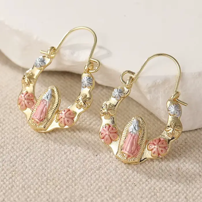 Boucles d'oreilles ethniques sculptées à la main pour femmes motif floral trois couleurs géométrie métallique pour usage quotidien bijoux de fête cadeau d'anniversaire