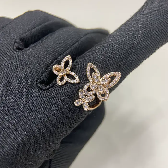 Classique S 925 en argent sterling évidé diamant serti trois bagues pour femmes en forme de papillon différente