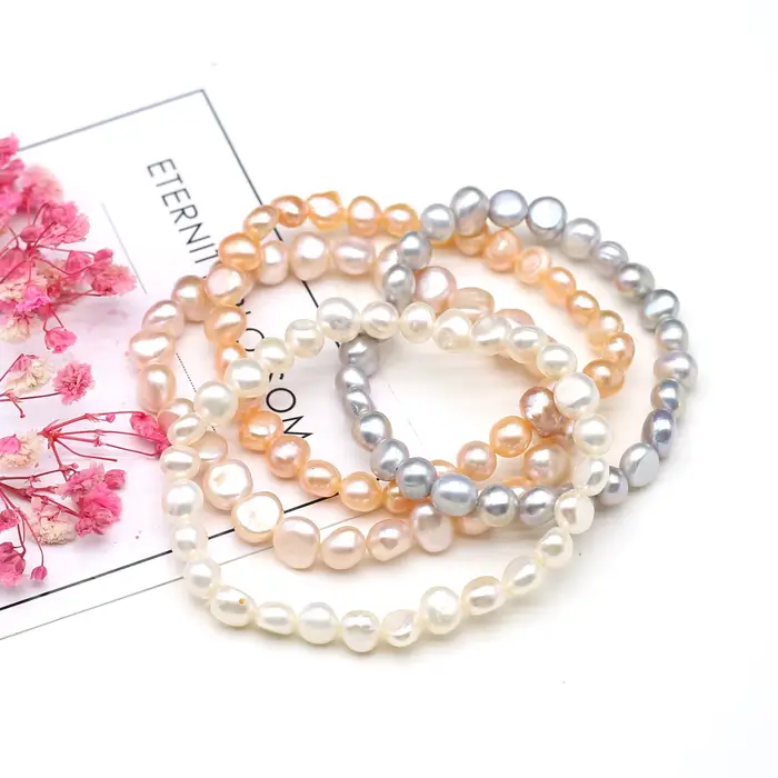 Bracelet de perles 100% naturelles, breloques, corde élastique, vraies perles, pour petite amie, taille 8-9mm