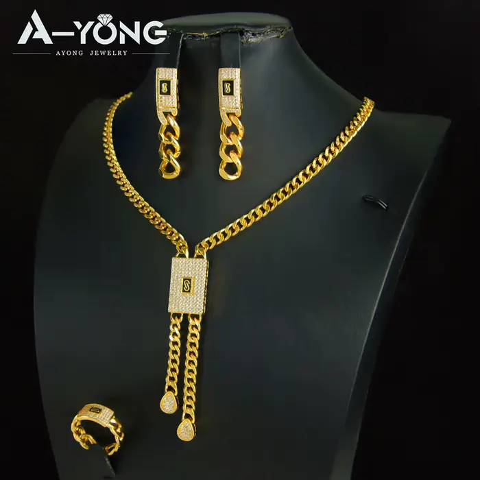 Magnifique ensemble de bijoux Hip Hop de dubaï plaqué or 21 carats, collier classique brésilien en z