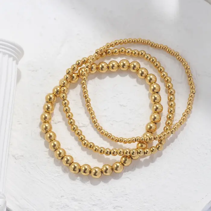 Bracelets de perles en acier inoxydable plaqué or 18 carats pour femmes