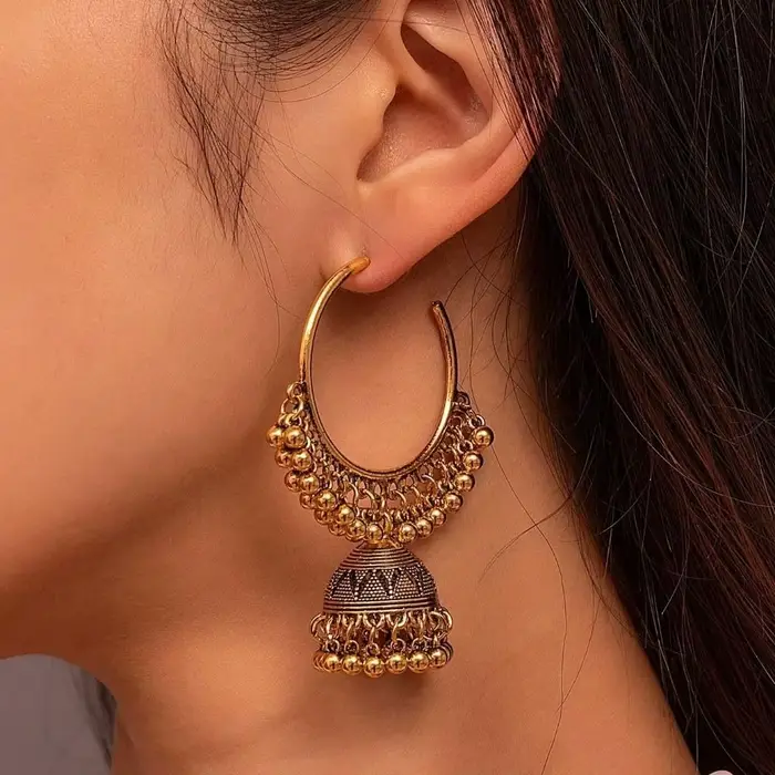 Boucles d'oreilles bohèmes de style indien pour femmes, chandeliers vintage, clochettes, pompons, bo