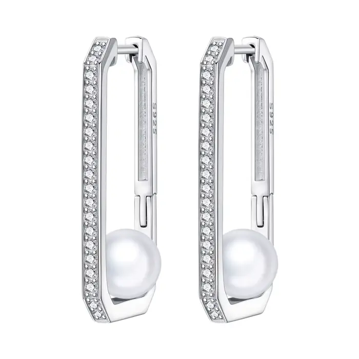 Orstarry Boucles d'oreilles créoles en argent sterling S925 avec perles, bijoux originaux et tendanc