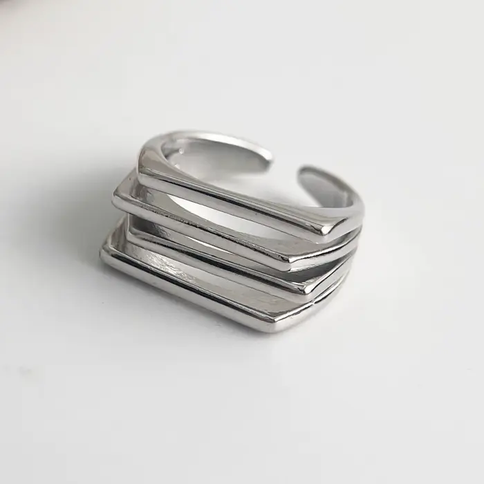 Bagues en argent Sterling 925 pour femmes et hommes, large bague ouverte Vintage à 4 couches, cadeau de fête d'anniversaire