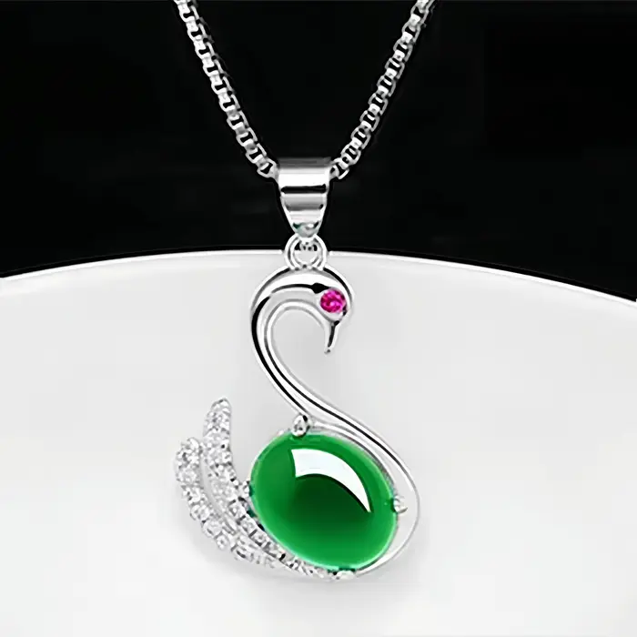 Collier pendentif en argent 925, amulette verte naturelle, pierre précieuse sculptée, breloque, acce