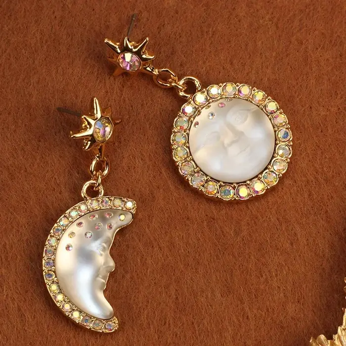 Boucles d'oreilles asymétriques soleil lune Style bohème étoile diamant intégré pierres précieuses c