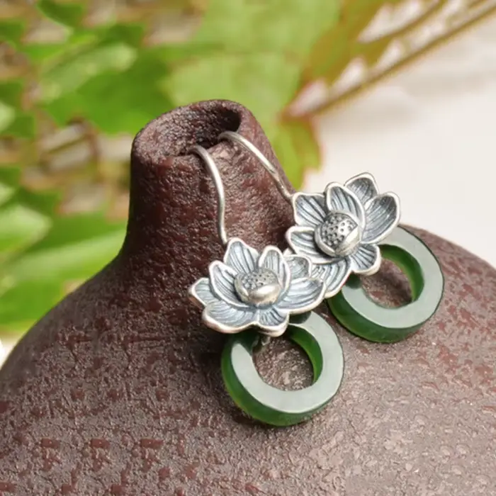Boucles d'oreilles de styliste en jaspe hétian naturel incrusté d'argent 925 pour femmes, bijoux classiques élégants et exquis
