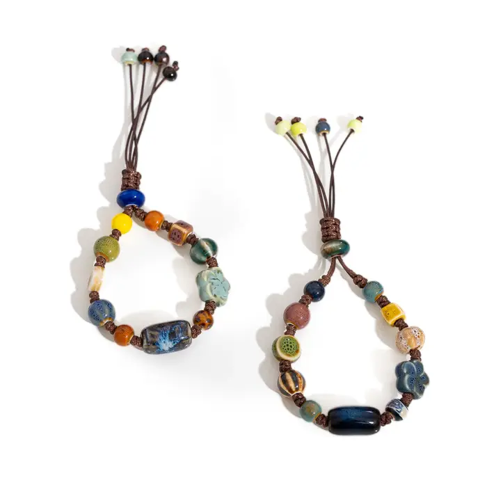 Bracelet de perles en céramique fait à la main réglable Boho tissé bijoux Vintage Style ethnique cadeau pour femmes accessoires mode et artisanat occasions spéciales