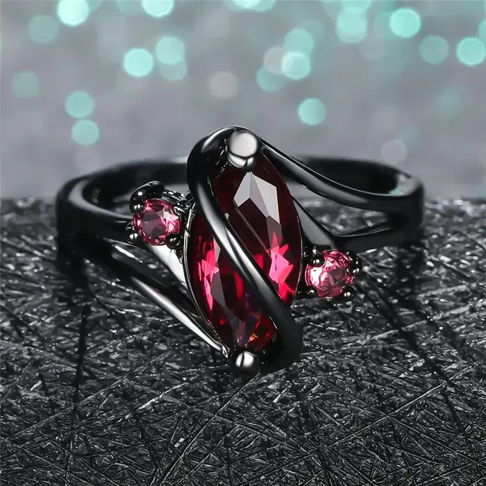 Bague en cristal feuille rouge vintage or noir bijoux de mariage et fiançailles pour femmes occasions spéciales