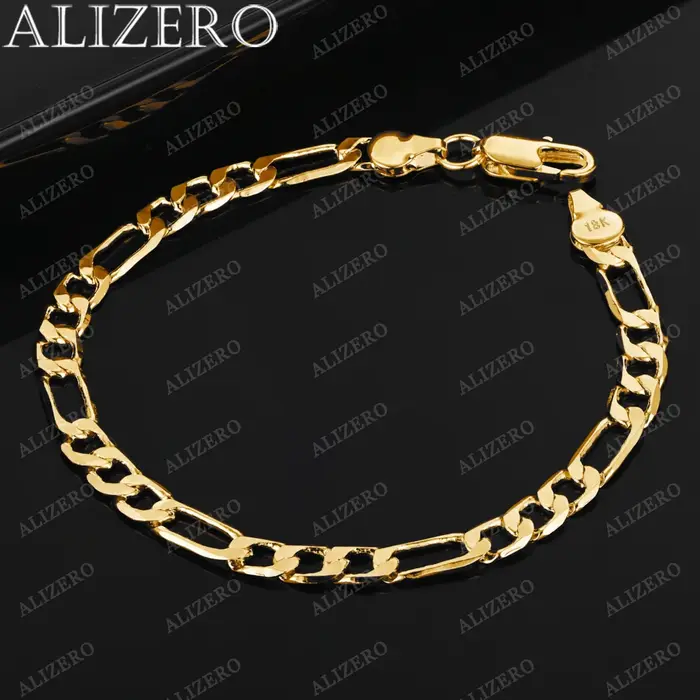 ALIZERO 925 argent Sterling 18K plaqué or 6MM Figaro chaîne Bracelet pour femmes hommes accessoires 
