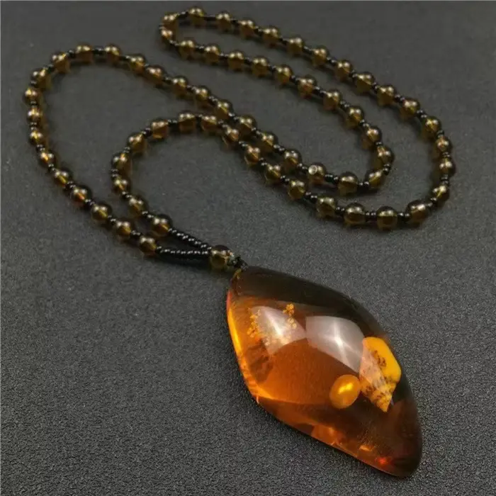 Collier de perles de cire d'abeille et d'ambre style bohème national pour femme, élégant, avec fossi