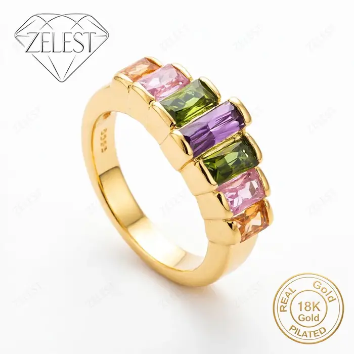 Bague en argent sterling 925 plaqué or 18 carats avec zircon coloré de luxe pour femmes, accessoires