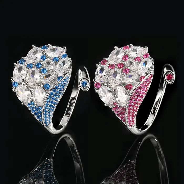 Bague ajustable en forme de feuille pour femme